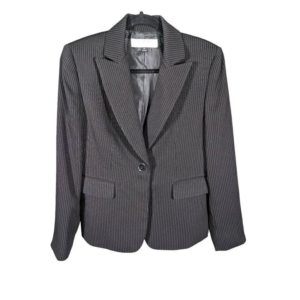Tahari Arthur S. Levine Gray Pin Striped Blazer Petite Women's 6P